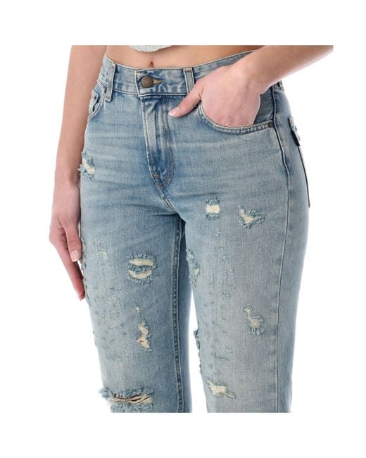 Haikure Blue Flora Broken Distressed Flared Jeans
