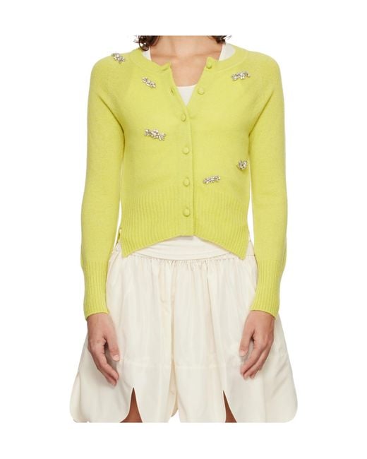 Simone Rocha Yellow Long-Sleeved Cashmere Knit Cardigan