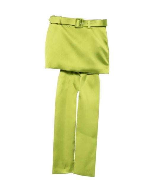 Self-Portrait Green Satin Bow-Detailed Belted Mini Skirt