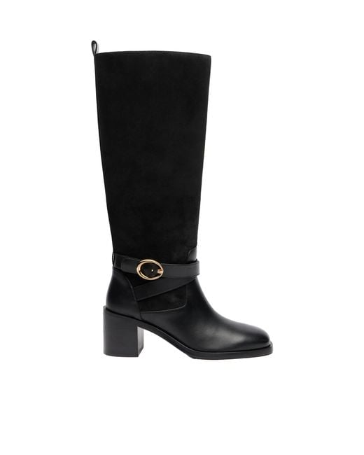 Stuart Weitzman Black Round-Toe Knee-High Boots