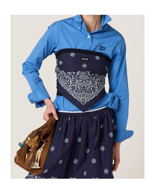 Miu Miu Blue Bandana Printed Strapless Cropped Top