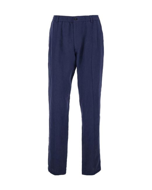 Emporio Armani Blue Straight-Leg Linen Pants for men