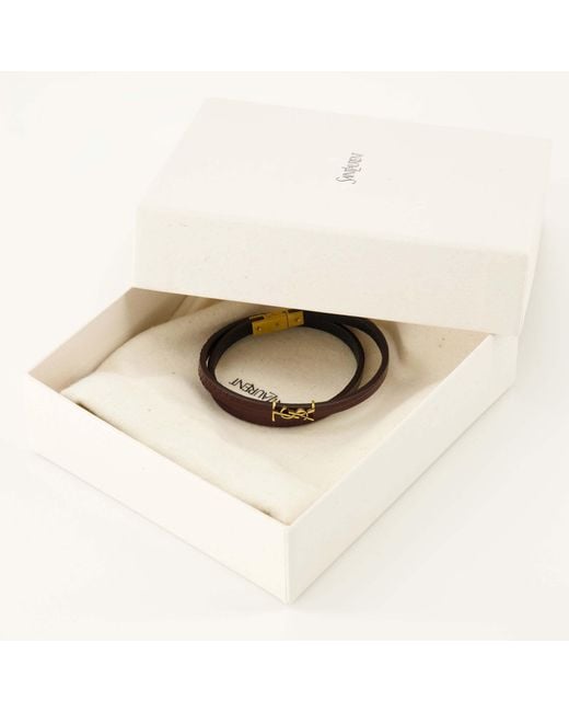 Saint Laurent White Thin Double-Wrap Embossed Bracelet