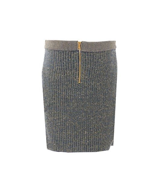 Balmain Gray Ribbed Midi Skirt