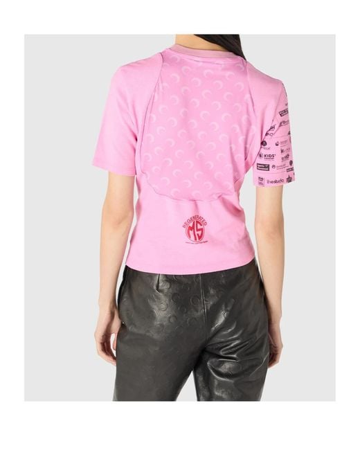 MARINE SERRE Pink Graphic-Print Panelled T-Shirt