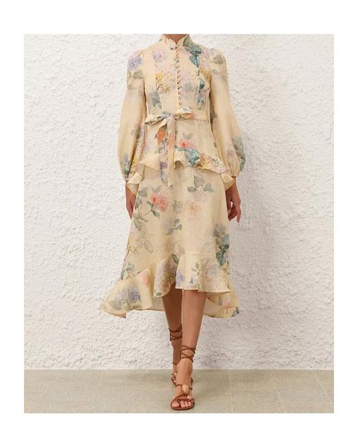 Zimmermann Natural Illuminate Peplum Midi Dress