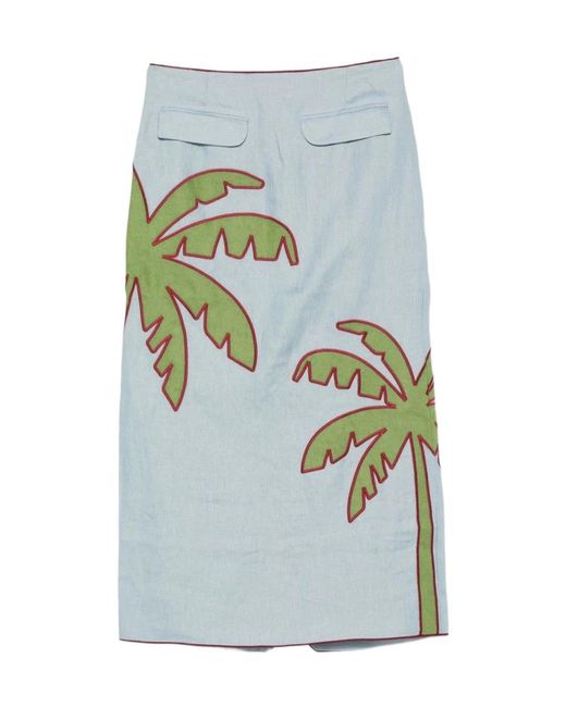 Farm Rio Blue Patterned Midi Skirt