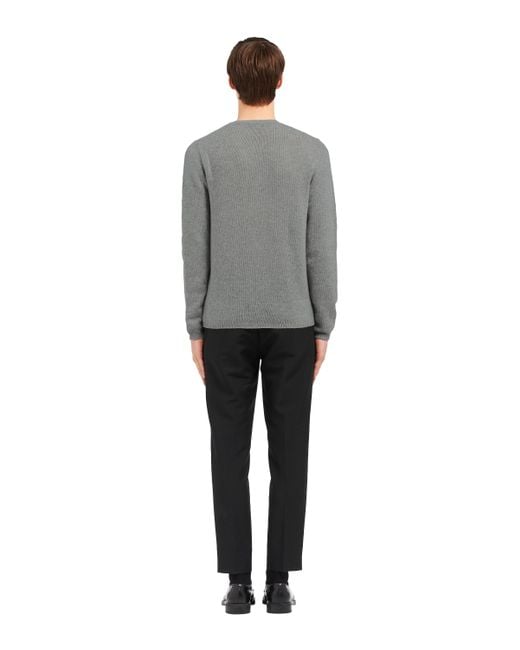 Prada Gray Cashmere Crew-Neck Sweater for men