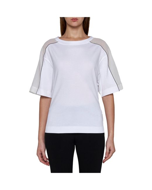 Brunello Cucinelli White Panelled Crewneck T-Shirt