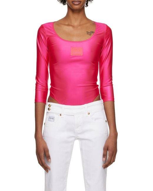 Versace Jeans Pink Logo-Patch Bodysuit