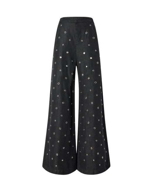 Pinko Black Eyelet-Embellished Wide Leg Trousers