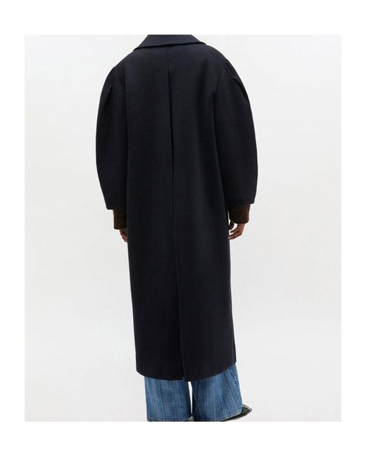 Ganni Blue Double-Breasted Long Coat