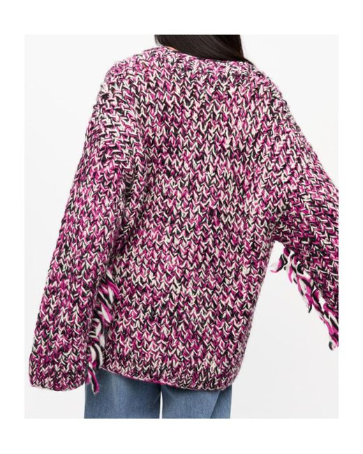 Ganni Purple Fringe Handknit Cardigan