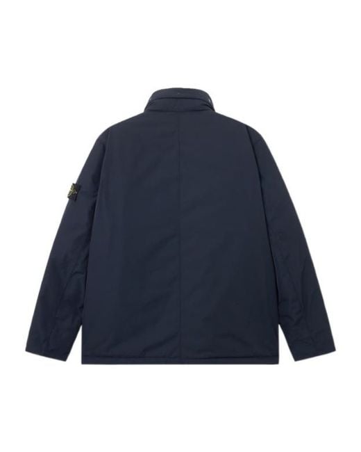 Stone Island Blue Hooded Jacket With Drawstring And Snap Closure For for men