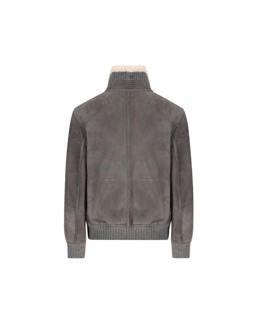 Brunello Cucinelli Gray Shearling Collar Zip Jacket for men