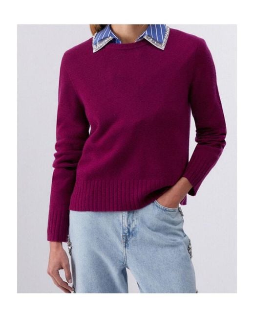 Liu Jo Purple Ribbed Crew-Neck Sweater