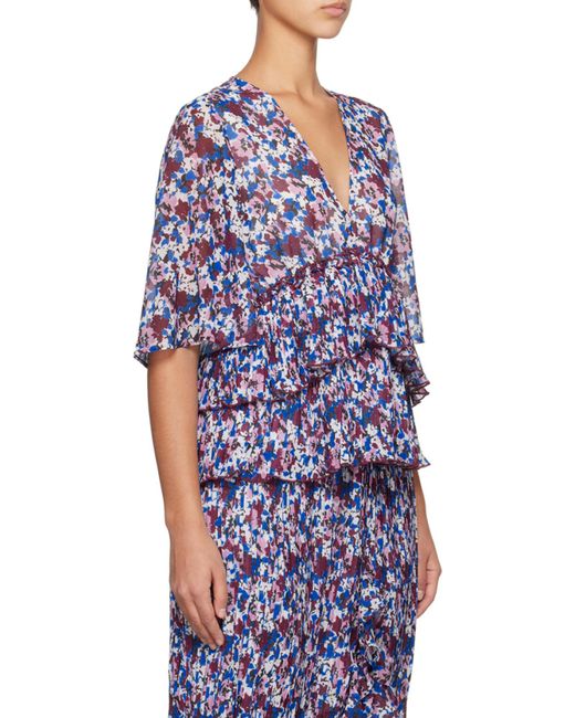 Ganni Blue Top With Floral Motif