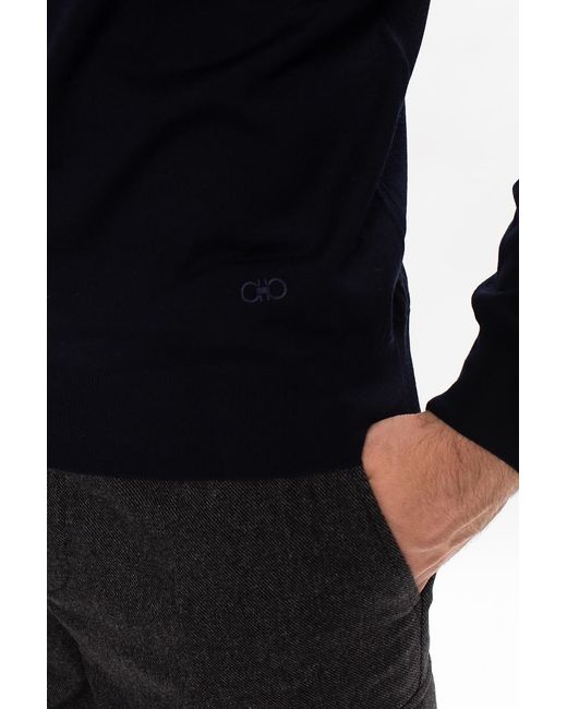 Ferragamo Blue Half-Zip Fastening Polo Jumper for men