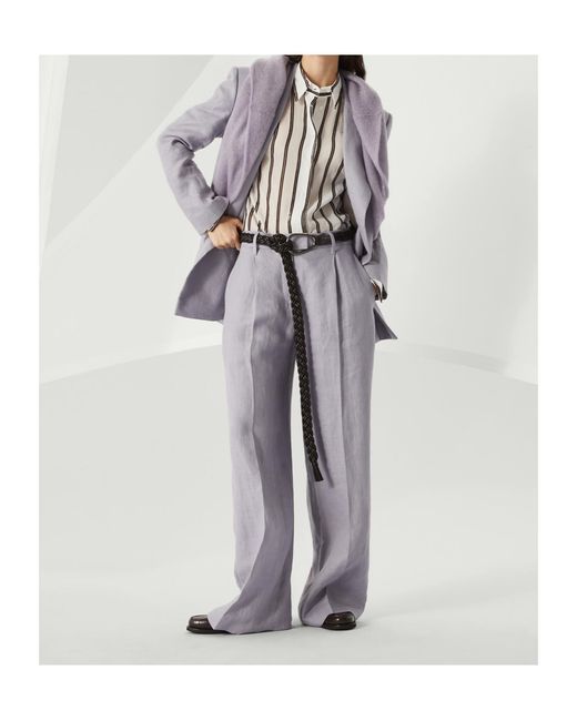 Brunello Cucinelli Gray Double-Breasted Long-Sleeved Blazer