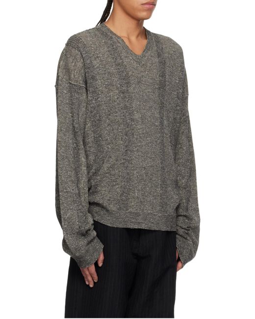 Maison Margiela Gray V-Neck Sweater for men