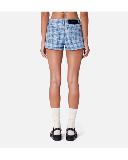 AMI Blue Ami Check Patterned Denim Shorts