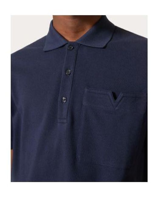Valentino Blue Button Detailed Short-Sleeved Polo Shirt for men