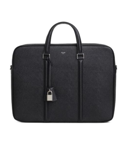 Céline Black Medium Grain Logo Briefcase for men