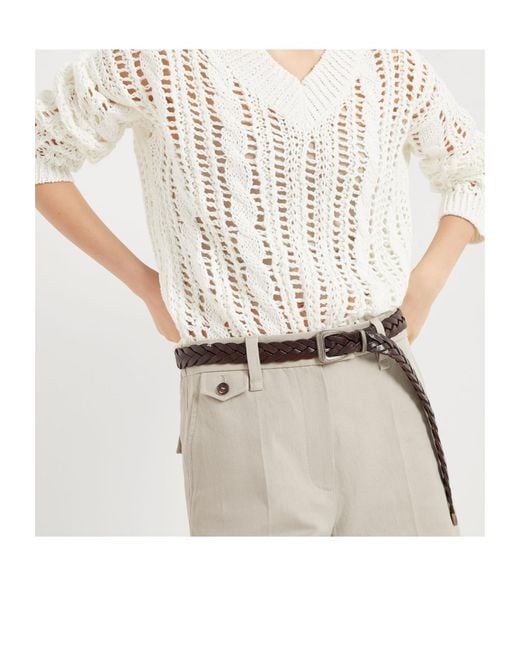Brunello Cucinelli White Buckle Fastened Braided Belt