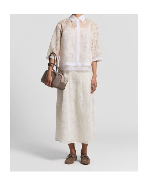 Peserico White Floral Print Pleated Skirt