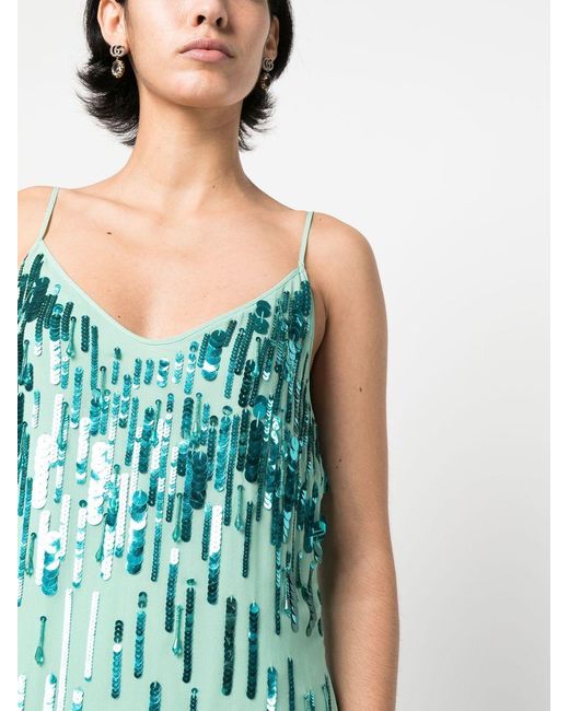 Amen Green Embellished V-Neck Dresses