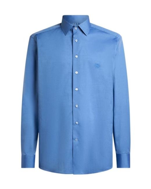 Etro Blue Shirt With Pegaso Embroidery for men