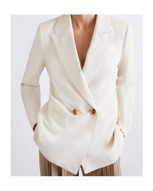 Marella Natural Double-Breasted Stretch Canvas Blazer