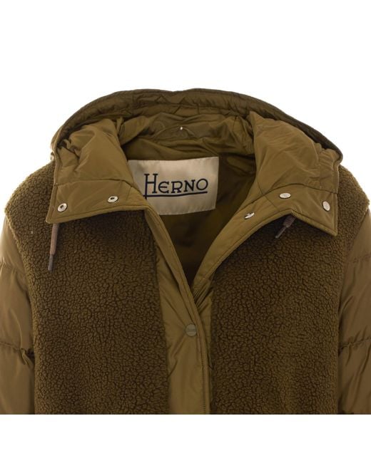 Herno Green Color-Blocked Hooded Down Jacket