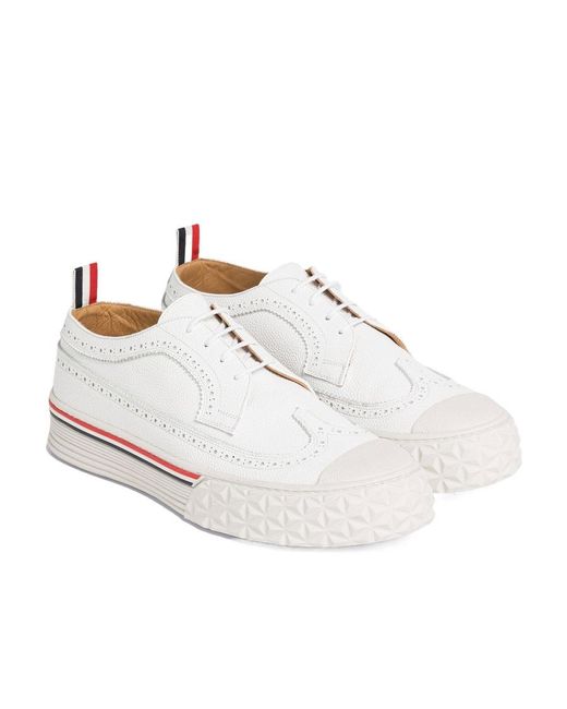 Thom Browne White Tonal Brogue Sneakers for men