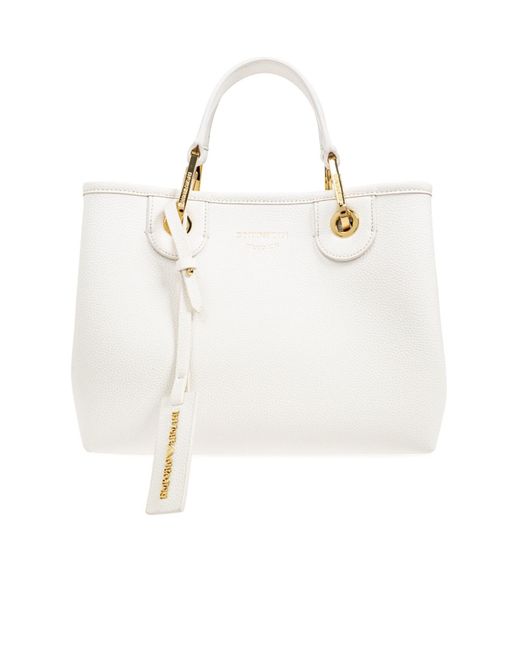 Emporio Armani White Myea Logo Stamp Shopping Bag
