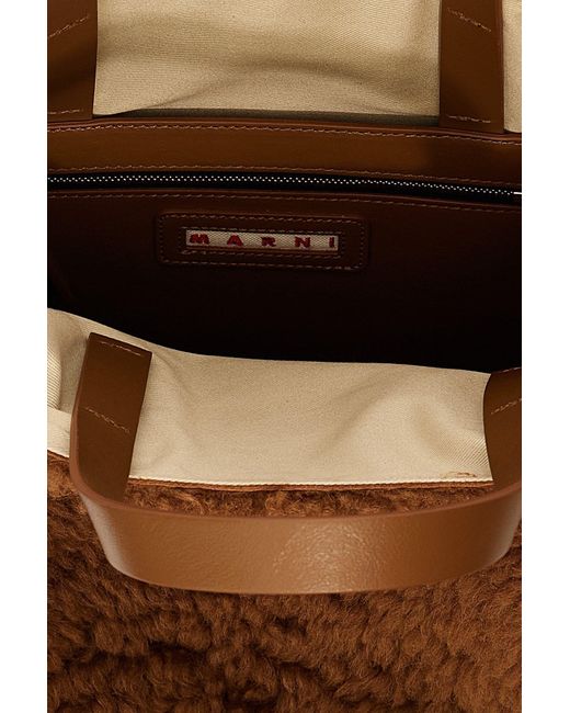 Marni Brown Logo-Patch Open Top Tote Bag