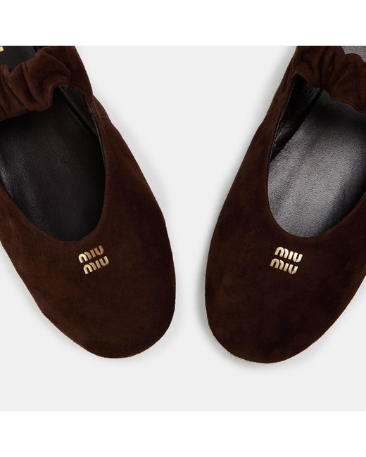 Miu Miu Brown Ruches Ballerina Pumps
