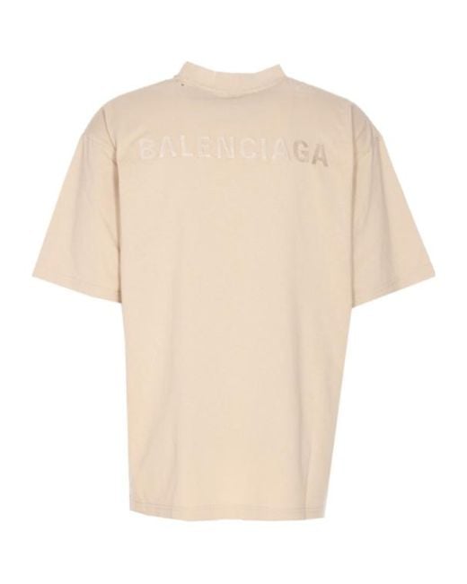 Balenciaga Natural Logo Embroidered Distressed T-Shirt for men