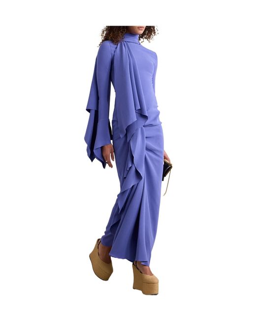 Solace London Blue Nella Draped Ruched Crepe Maxi Dress