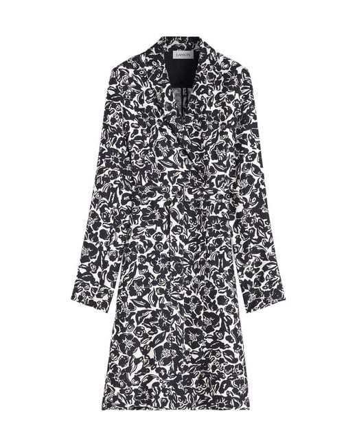 Lanvin White Floral Printed Long-Sleeved Dress
