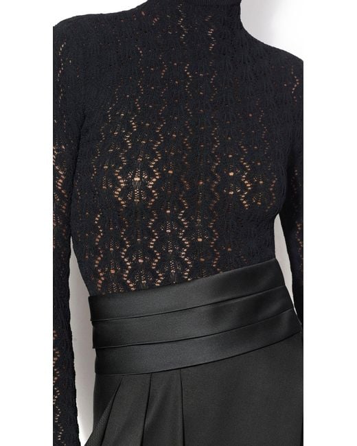Alaïa Black Highneck Stretch Lace Bodysuit