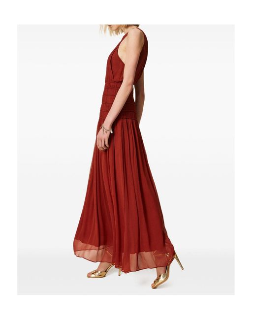 Twinset Red Pleated Long Dress