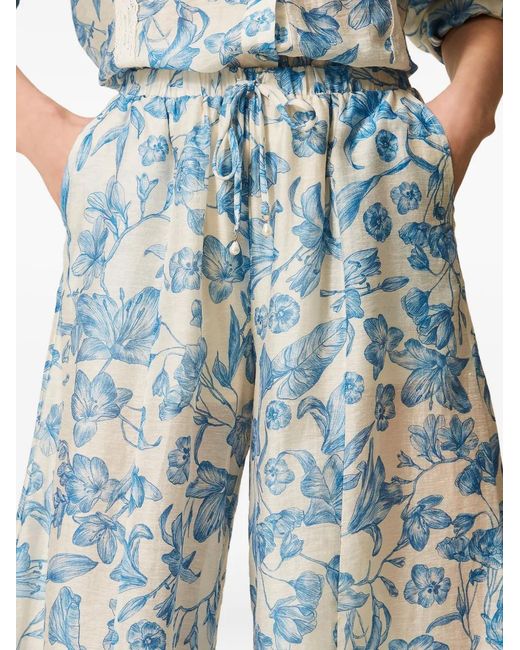 Twinset Blue Floral-Print Palazzo Trousers