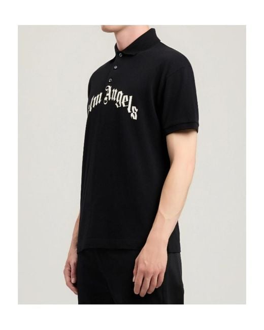 Palm Angels Black Curved Logo Polo Shirt for men