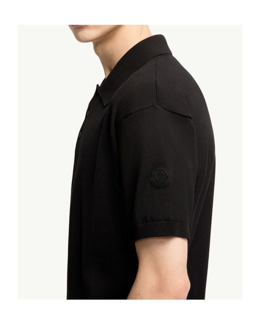 Moncler Black Logo Cotton Knit Polo for men