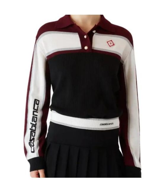 Casablanca Black Striped Oversized Long Sleeved Polo Shirt