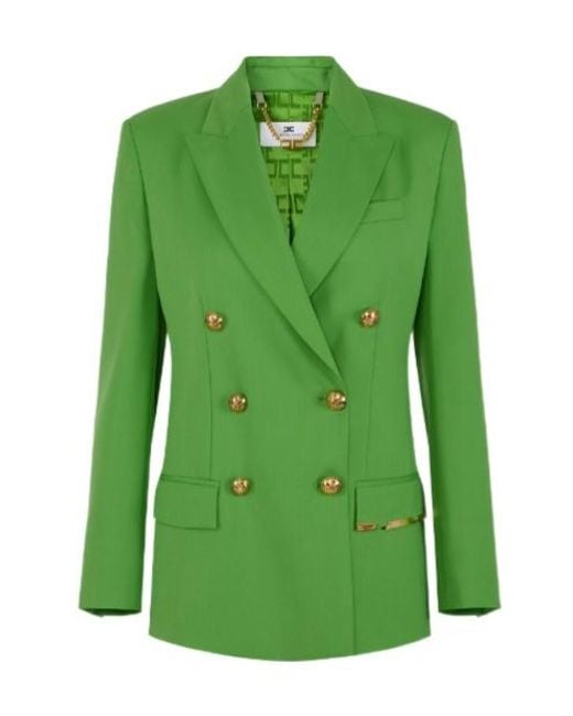 Elisabetta Franchi Green Double-Breasted Long-Sleeved Jacket