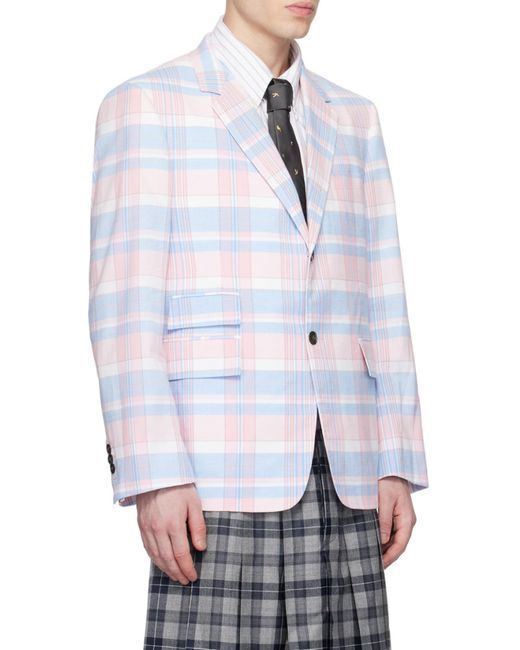 Thom Browne White Plaid-Checked Pattern Tailored Blazer for men
