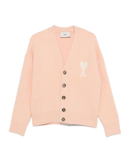 AMI Pink Long-Sleeved Cardigan for men