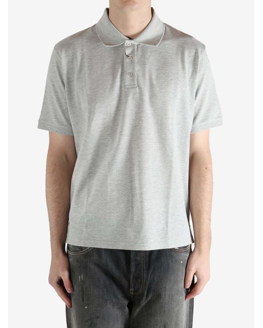 Saint Laurent Gray Cassandre Embroidered Short-Sleeved Polo Shirt for men